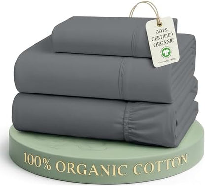 LANE LINEN Twin Bed Sheets 100% Organic Cotton Soft 3pc Percale - Charcoal