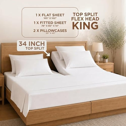 Top Split King Sheets Sets for Adjustable Bed, 4 Pcs Deep Pockets Double Brushed Microfiber Sheets, 34 Inch Split Top Fitted Sheet, 1 King Flat Sheet and 2 Pillowcases - Sage