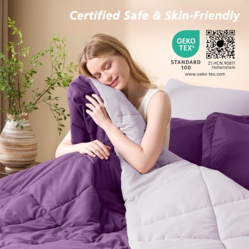 Queen Comforter Set with Sheets - 7 Pieces Bed in a Bag Purple Bedding Sets