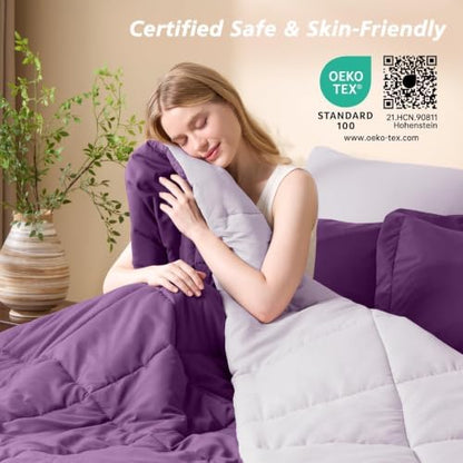 Queen Comforter Set with Sheets - 7 Pieces Bed in a Bag Purple Bedding Sets