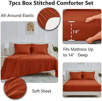 CozyLux Queen Comforter Set, 7-Piece Bed in a Bag, Terracotta