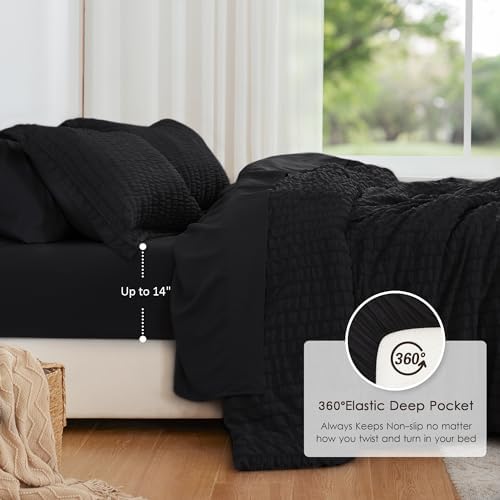 Love's cabin Seersucker Black California King Comforter Set