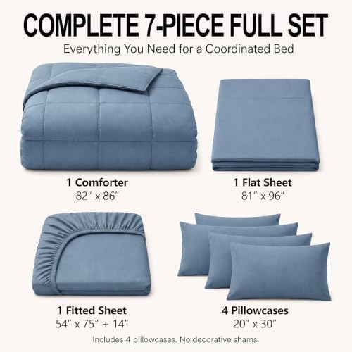 CozyLux Full Size Comforter Sets Dusty Blue - 7 Pieces Bed in a Bag