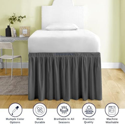 Mattress-Homes Ruffled Dorm Bed Skirt, Twin XL, 50-Inch Drop, Tailored with Split Corners, Dark Grey Dust Ruffle for Lofted College Beds, Twin Extra Long Dorm Bedding Essential