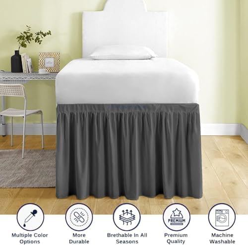 Mattress-Homes Ruffled Dorm Bed Skirt, Twin XL, 46-Inch Drop, Tailored with Split Corners, Dark Grey Dust Ruffle for Lofted College Beds, Twin Extra Long Dorm Bedding Essential
