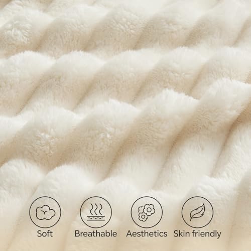 BEDELITE Fluffy Striped Body Pillow Cover with Zipper, Cream White, 20x54