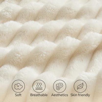 BEDELITE Fluffy Striped Body Pillow Cover with Zipper, Cream White, 20x54