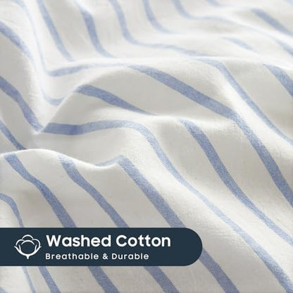 Wake In Cloud Striped Cotton Duvet Cover Set, Blue White, King