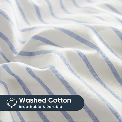 Wake In Cloud Striped Cotton Duvet Cover Set, Blue White, Queen