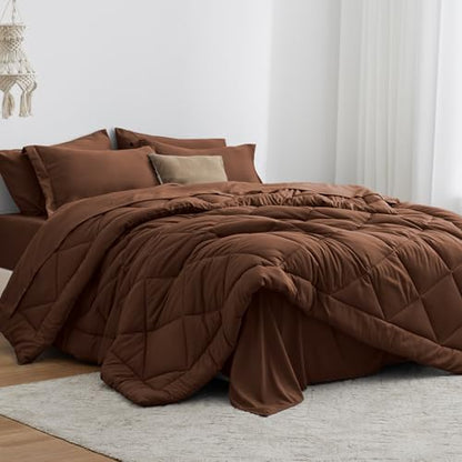 Love's cabin Twin XL Comforter Set Brown, 5 Pieces Twin XL Bed in a Bag, All Season Bedding Sets with 1 Comforter, 1 Flat Sheet, 1 Fitted Sheet, 1 Pillowcase and 1 Pillow Sham