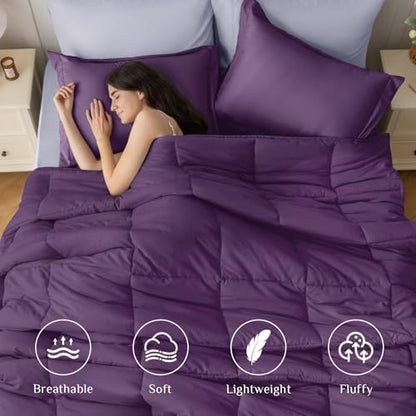 JOLLYVOGUE Twin Comforter Set, Ultra-Soft Bed in a Bag Twin Size 5 Pieces, Oeko-TEX Certified Bedding Set with Down Alternative Comforter, Sheets, Pillowcases & Shams, Purple & Lavender