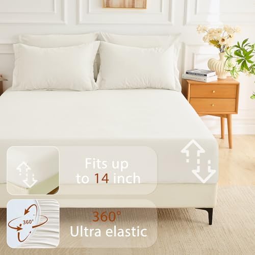 MUXHOMO 7 Pieces Oversized King Comforter Set, Soft Bed in a Bag Oversized King Size, All Season Bedding Set with Comforter, Flat Sheet, Fitted Sheet, Pillowcases & Shams, Ivory