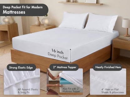 RUVANTI 100% Cotton Twin Sheets, Percale Weave Twin Sheet Set, Bright White