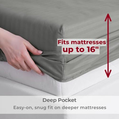 Mellanni Iconic 3-Piece, Ultra Soft Sheet Set (Twin, Striped Gray/Silver)