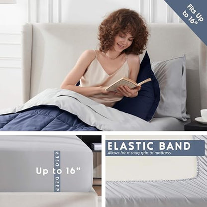 Nestl 7 Piece Twin XL Comforter Set – Navy Reversible Bed in a Bag – Complete Twin XL Size Bedding Set with Sheets, Set of 2 Down Alternative Pillows, Pillowcase and Sham