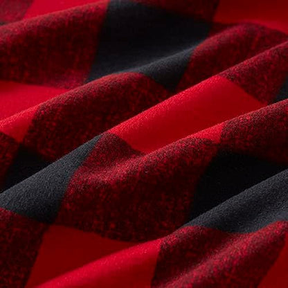 Flannel Sheets Warm and Cozy Deep Pocket Breathable All Season Bedding Set with Fitted, Flat and Pillowcases, King, Buffalo Check Plaid Burgundy