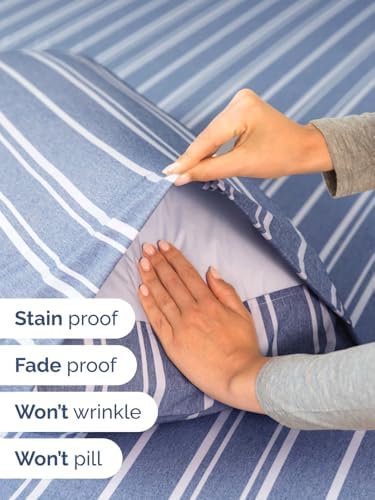 Extra Deep Full Sheet Set - 4 Piece Breathable & Cooling - Blue Stripes