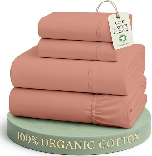 LANE LINEN Full Sheet Set 100% Organic Cotton 4pc Percale Soft - Rose Dawn