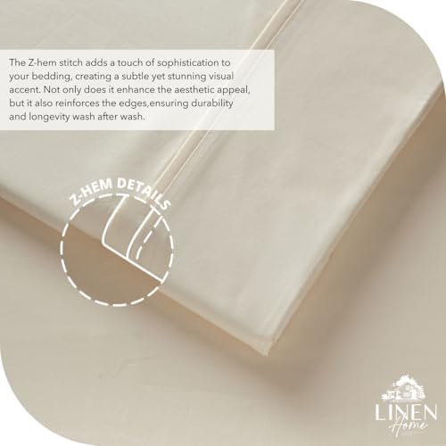 Linen Home 6 Piece California King Sheet Set, 100% Cotton Percale, 4 Pillowcases, Deep Pocket with All Around Elastic Sheet, Crisp Breathable Bedding, Hotel Luxury, Long-Staple Combed Cotton, Ivory