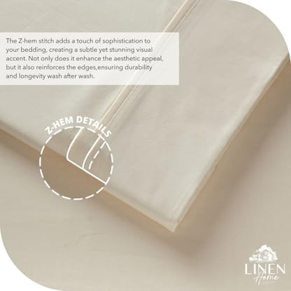 Linen Home 6 Piece California King Sheet Set, 100% Cotton Percale, 4 Pillowcases, Deep Pocket with All Around Elastic Sheet, Crisp Breathable Bedding, Hotel Luxury, Long-Staple Combed Cotton, Ivory
