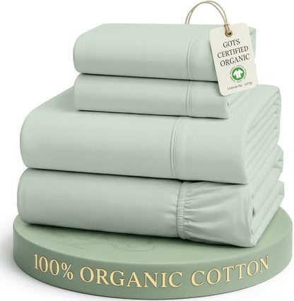 LANE LINEN Queen Sheet Set 100% Organic Cotton Cooling Soft 4pc - Cool Blue