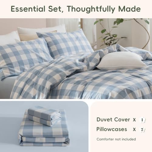 JIYUAN Twin Washed Cotton Duvet Cover Set, 2-Piece, Buffalo Check