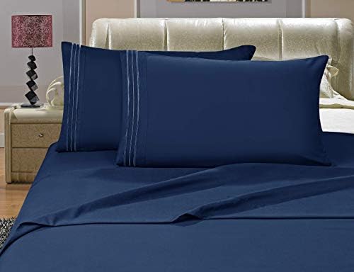 Elegant Comfort Luxurious Bed Sheets Set on Amazon 1500 Premier Wrinkle,Fade and Stain Resistant 4-Piece Bed Sheet Set, Deep Pocket, Twin/Twin XL Navy Blue