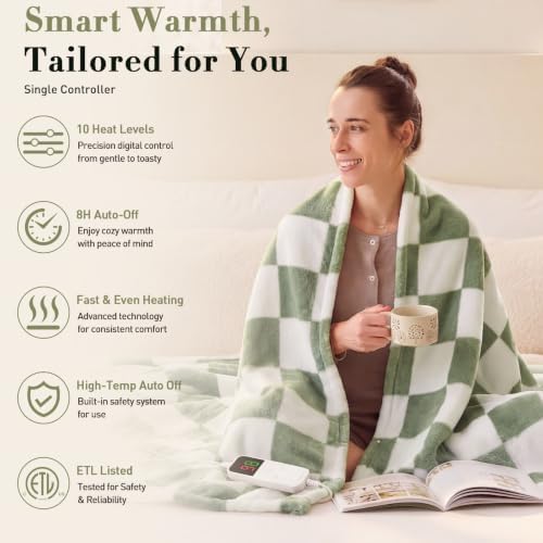 Electric Blanket Heated Twin 62"X84", Heating Blanket Twin, Sage Green