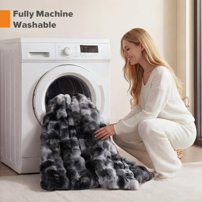 YIKUSH Twin Faux Fur Soft Comforter Set, Fluffy Bedding Set, Tiedye Grey