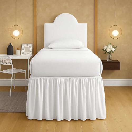 Mattress-Homes Ruffled Dorm Bed Skirt, Twin XL, 38-Inch Drop, Tailored with Split Corners, White Dust Ruffle for Lofted College Beds, Twin Extra Long Dorm Bedding Essential