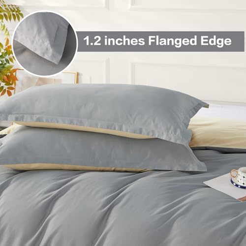 SAPHREAS Grey Duvet Cover Full Size 3 Pieces Extra Soft Cotton Bedding Set for Kids & Adults, Includes 1 Duvet Cover 80"x90" with Zipper Closure & 2 Pillow Shams, Comforter Not Included