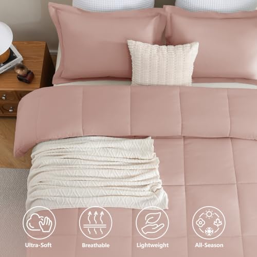 CozyLux Full Size Comforter Sets, 3-Piece Box-Stitched, Dusty Pink