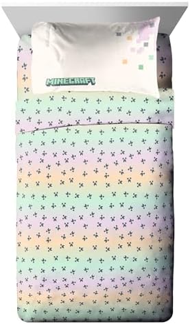 Minecraft Creeper Full Size Comforter Set 7 Piece Kids Bedding, Pink