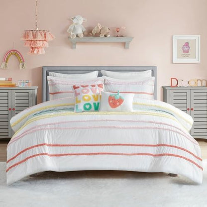 Intelligent Design Kids Stripes White Queen Cotton Comforter Set, 5pc
