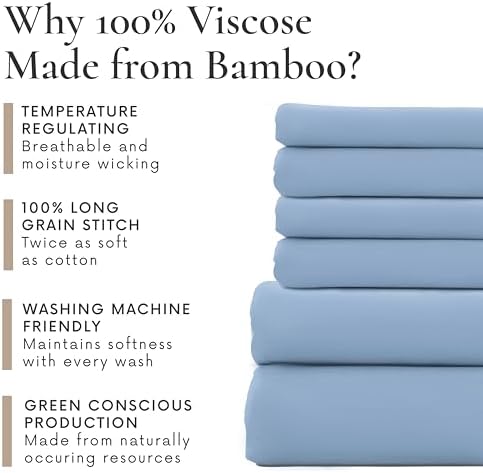 Bamboo Bay 6 Piece California King Size Sheet Set, 100% Viscose Made from Bamboo, Breathable, Ultra Soft Cooling Bed Sheets for Hot Sleepers, Beddings with Deep Pockets Fit 16" Mattress, Light Blue