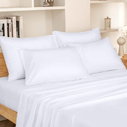 HOMEIDEAS Full Size Bed Sheets - 6 Piece Set (White) - Extra Soft Brushed Microfiber 1800 Bedding Sheets, Deep Pocket, Wrinkle & Fade Free
