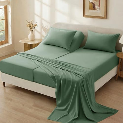 P Pothuiny 5-Piece Split King Sheets Set, Sage Green Soft Microfiber Fabric
