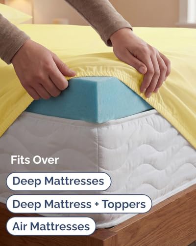 Extra Deep Twin XL Sheet Set - 3 Piece College Dorm Room - Yellow
