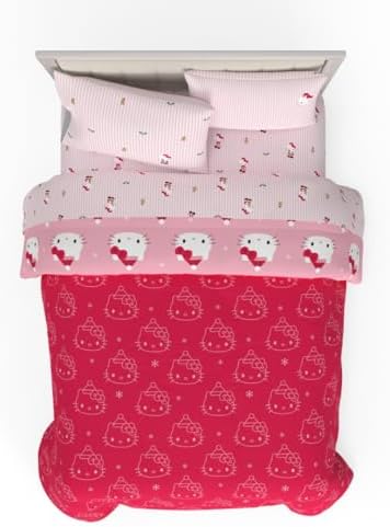 Sanrio Hello Kitty Holiday & Christmas Bedding Soft Comforter and Sheet Set with Sham, 7 Piece Full Size (Officially Licensed Product) By Franco