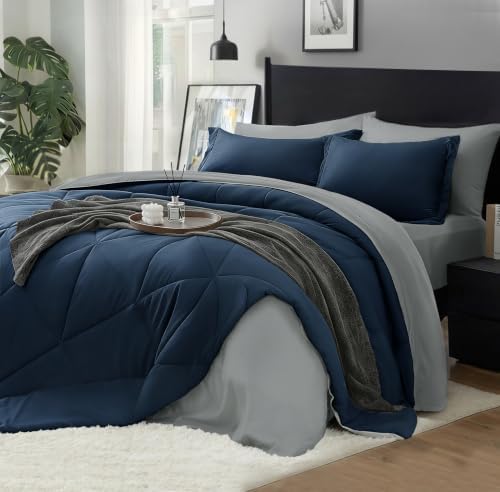 BEDELITE Twin Comforter Set 5 Pieces, Reversible Calm Blue Bed in A Bag