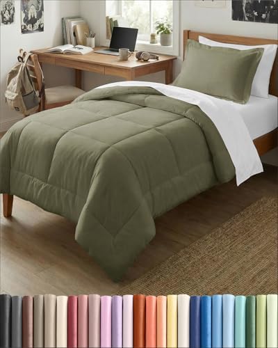 Twin Comforter Set - Sage Green Bedding for All Seasons - 2 Piece Bed Set