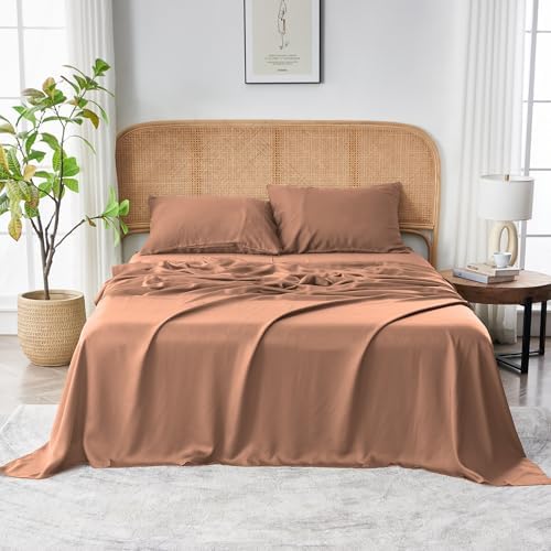 Sijo AiryWeight Tencel Sheet Set, 100% Lyocell Derived from Eucalyptus, Buttery Soft, Architectural Digest Best Cooling Sheets Winner, 1 Top Sheet Only (Clay, Twin/Twin XL)