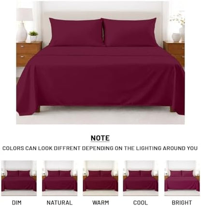 SGI bedding 100% Egyptian Cotton Sheets RV King Size – Cooling Sheets, Soft Breathable Burgundy Bedding, Luxury Bedding, Luxury Hotel Sheet Set, Deep Pocket 16", 4 Piece Set