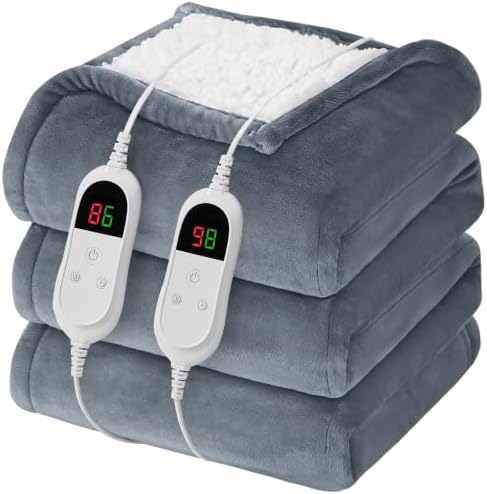 Heated Electric Blanket King Size, Dual Control 90" x 100", Ash Gray
