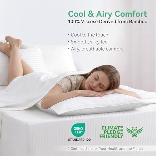 Cooling Sheets Set Twin Size, Viscose Derived from Bamboo for Hot Sleepers, Double Stitching, Deep Pocket to 15 Inch, Silky Soft and Breathable Bedding, 3PC (Twin, Jacquard White)