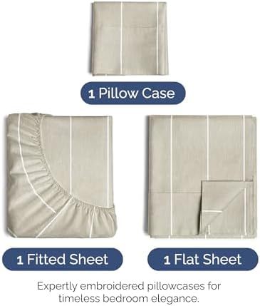 Twin Size 3 Piece Sheet Set - Ultra Soft & Cooling Sheets - Beige Stripes 4
