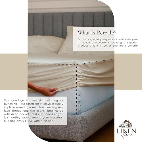 Linen Home 2-Pack Queen Sheet Set, 100% Cotton Percale Bedding, 8-Piece Value Bundle, Deep Pocket Cooling Bed Sheets for Hot Sleepers, Breathable & Crisp Hotel Quality, Long-Staple Cotton, Light Taupe