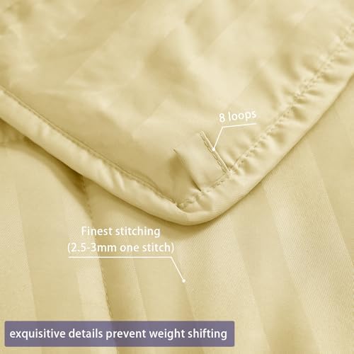 Weighted Blanket for Adults (15 lbs, 48" x 72", Mustard yellow Stripes) Heavy Blanket for Sleeping Perfect for 160-180 lbs, Twin Size Breathable Blanket with Premium Glass Bead, Machine Washable