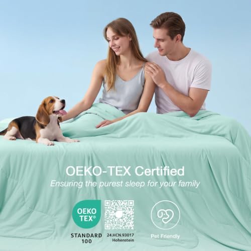 MUXHOMO Cooling Comforter King Size, Cooling Blanket for Hot Sleepers and Night Sweats, Lightweight Summer Comforter with Breathable Bamboo-Derived Rayon Fill, 104x90 Inches, Light Green