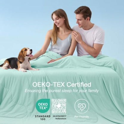 MUXHOMO Cooling Comforter King Size, Cooling Blanket for Hot Sleepers and Night Sweats, Lightweight Summer Comforter with Breathable Bamboo-Derived Rayon Fill, 104x90 Inches, Light Green